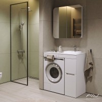 Тумба с раковиной Alavann Cosmetic 95 L/R под стиральную машину, напольная, глянцевая белая