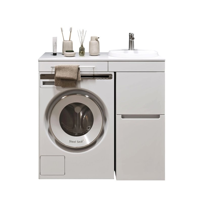 Тумба с раковиной Alavann Cosmetic 95 L/R под стиральную машину, напольная, глянцевая белая