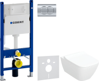 Комплект  Унитаз подвесной Geberit Smyle Square 500.685.01.1 с микролифтом + Система инсталляции для унитазов Geberit Duofix Delta 458.149.21.1 с кноп