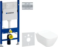Комплект  Унитаз подвесной Geberit Smyle Square 500.685.01.1 с микролифтом + Система инсталляции для унитазов Geberit Duofix Delta 458.149.21.1 с кноп