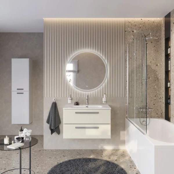 Мебель для ванной комнаты Cezares Eco Cer-N 80 брашированная альпака, раковина Duet 80, ручки сатин