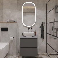 Мебель для ванной комнаты STWORKI Колдинг 60 антрацит, с раковиной Moduo 40 RING, столешница серая матовая