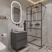 Мебель для ванной комнаты STWORKI Колдинг 60 антрацит, с раковиной Moduo 40 RING, столешница серая матовая