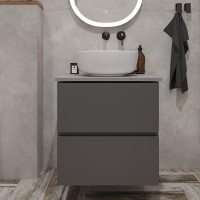 Мебель для ванной комнаты STWORKI Колдинг 60 антрацит, с раковиной Moduo 40 RING, столешница серая матовая