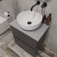 Мебель для ванной комнаты STWORKI Колдинг 60 антрацит, с раковиной Moduo 40 RING, столешница серая матовая