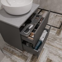 Мебель для ванной комнаты STWORKI Колдинг 60 антрацит, с раковиной Moduo 40 RING, столешница серая матовая