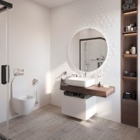 Столешница STWORKI Ольборг 100 дуб карпентер, без отверстий, с тумбой 60, с раковиной STWORKI Soul 1 белой