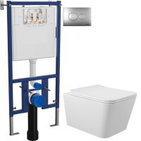 Комплект Унитаз подвесной Aqueduto Macio MAC0120 безободковый, с микролифтом, белый матовый + Инсталляция DIWO + Кнопка 7311 хром матовый