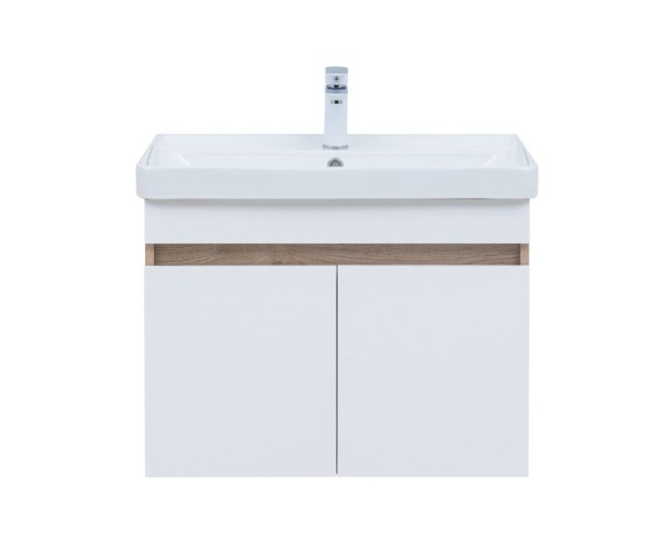 Тумба под раковину без столешницы Aquanet Оптима 70 подвесная, дуб светлый, белый сатин