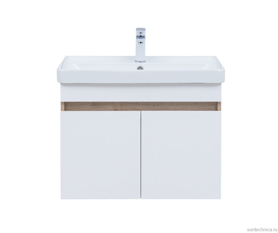 Тумба под раковину без столешницы Aquanet Оптима 70 подвесная, дуб светлый, белый сатин