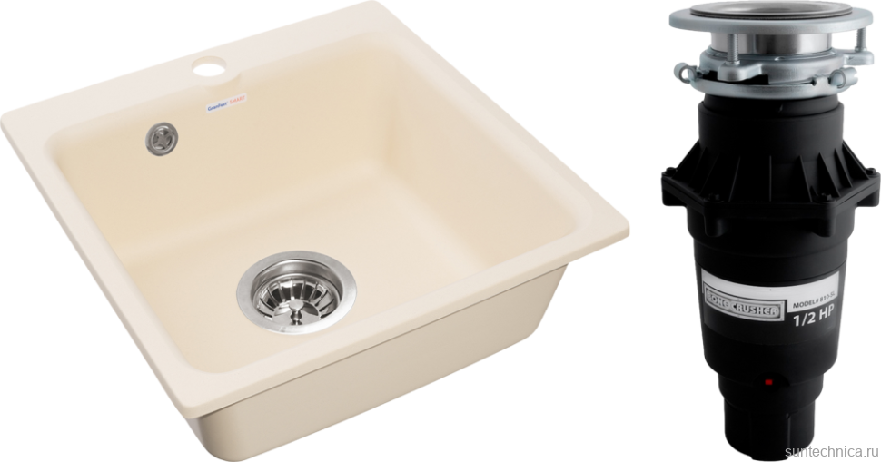 Комплект Мойка GranFest Smart SM 430 бежевая + Измельчитель Bone Crusher BC 810-SL Slim Line
