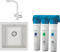 Комплект Мойка кухонная Paulmark Brilon PM104546-WH белый + Смеситель Essen Es213011-431 белый матовый + Фильтр Refine System