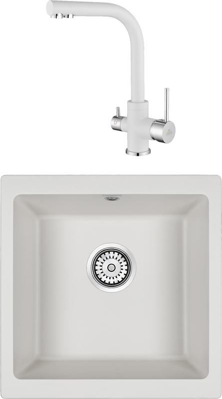 Комплект Мойка кухонная Paulmark Brilon PM104546-WH белый + Смеситель Essen Es213011-431 белый матовый + Фильтр Refine System