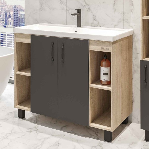 Тумба с раковиной Grossman Флай 100 дуб сонома, серая