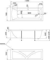 Акриловая ванна Marka One Modern 130x70 см, пристенная, белая, на ножках