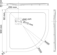 Поддон для душа Wasserkraft Rhin 44T01 90x90 Поддон для душа Wasserkraft Rhin 44T01 90x90