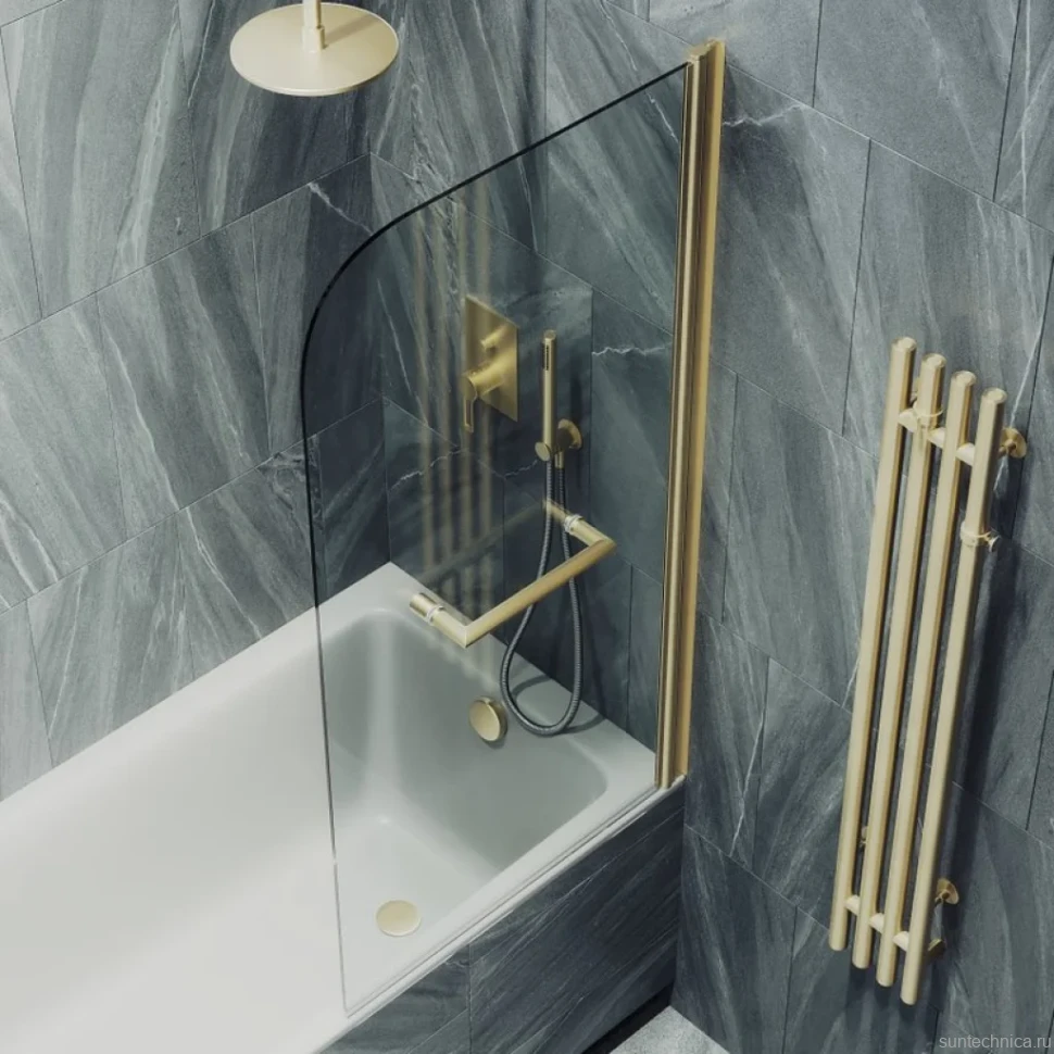Шторка на ванну Maybahglass MGV-776-3 60x140, профиль золото, стекло прозрачное