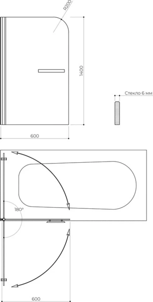 Шторка на ванну Maybahglass MGV-776-3 60x140, профиль золото, стекло прозрачное