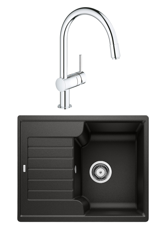 Комплект Мойка Blanco Zia 40 S черная + Смеситель Grohe Minta 3291800E хром