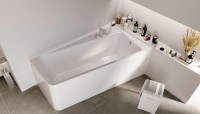 Акриловая ванна Marka One Direct R 170x100 см, правая, пристенная, белая, асимметричная, с каркасом