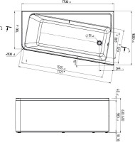 Акриловая ванна Marka One Direct R 170x100 см, правая, пристенная, белая, асимметричная, с каркасом