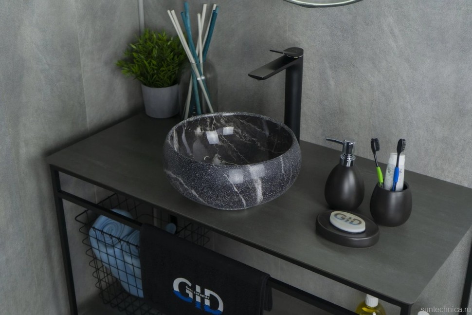 Накладная раковина GID Esfera Mnc480 32 под глянцевый камень, круглая, фаянс