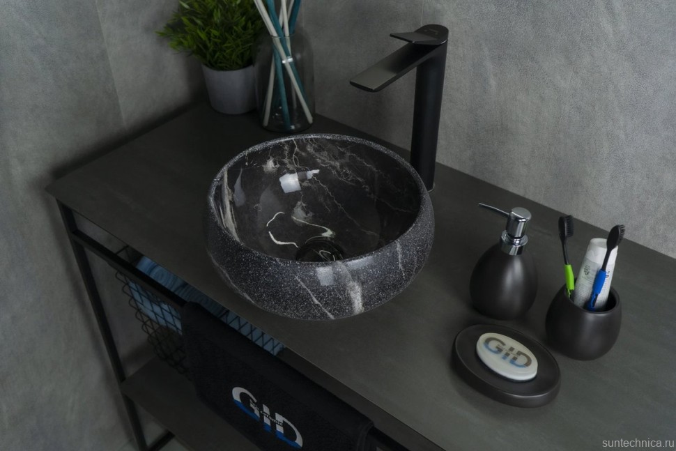 Накладная раковина GID Esfera Mnc480 32 под глянцевый камень, круглая, фаянс