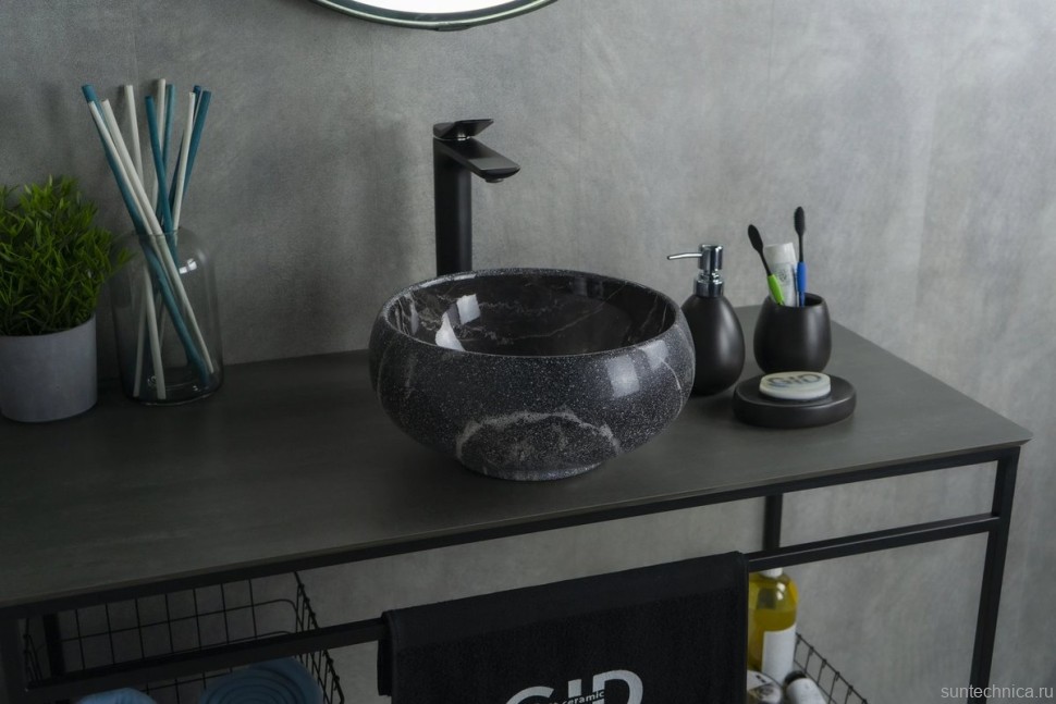 Накладная раковина GID Esfera Mnc480 32 под глянцевый камень, круглая, фаянс