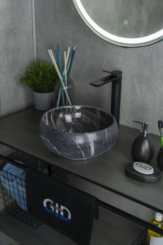 Накладная раковина GID Esfera Mnc480 32 под глянцевый камень, круглая, фаянс