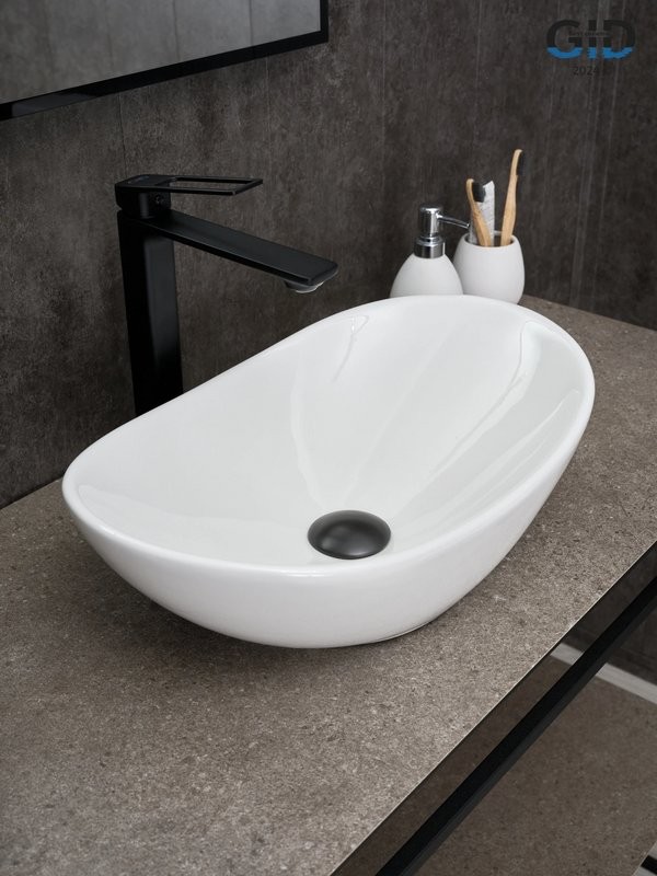 Накладная раковина GID Lago N9133 48 глянцевая белая, овальная, фаянс
