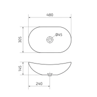Накладная раковина GID Lago N9133 48 глянцевая белая, овальная, фаянс