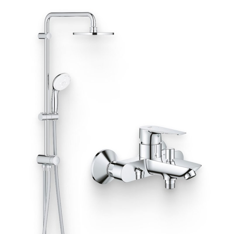 Душевой комплект Смеситель Grohe BauEdge 23604001 + Стойка New Tempesta 27389002