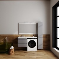 Тумба с раковиной Style Line Даллас Леон 120 L Люкс Plus подвесная, серая матовая, для стиральной машины