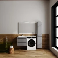 Тумба с раковиной Style Line Даллас Леон 120 L Люкс Plus подвесная, серая матовая, для стиральной машины