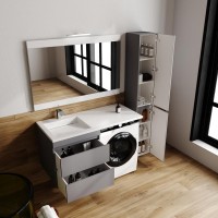 Тумба с раковиной Style Line Даллас Леон 120 L Люкс Plus подвесная, серая матовая, для стиральной машины