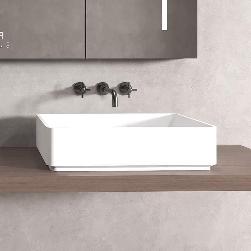 Накладная раковина Abber Stein AS2634 55 матовая белая, прямоугольная, искусственный камень