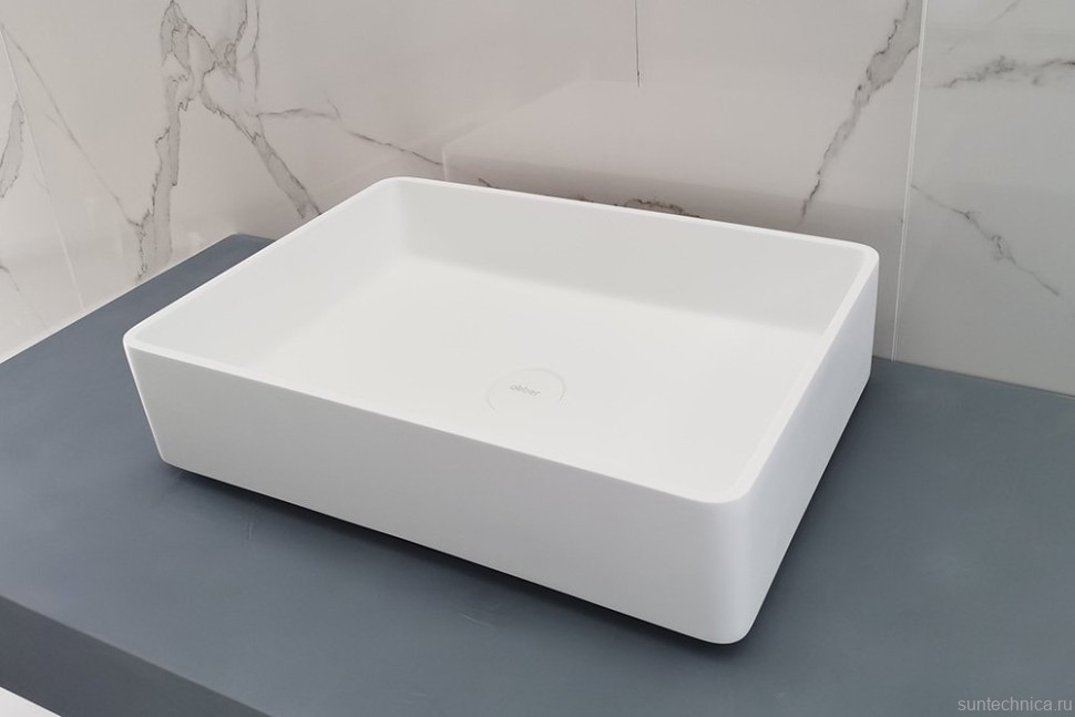 Накладная раковина Abber Stein AS2634 55 матовая белая, прямоугольная, искусственный камень