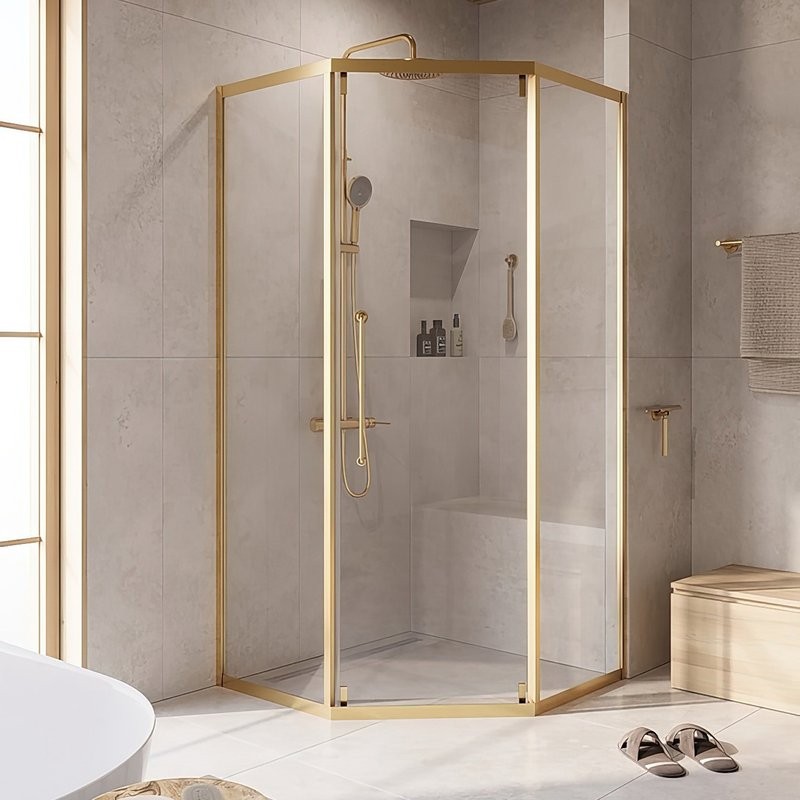 Душевой уголок Cezares Relax RELAX-304-P-1-100-C-CR 100x100, профиль брашированное золото