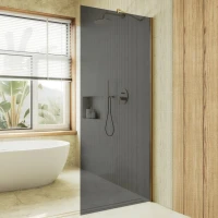 Душевая перегородка Maybahglass MGD-693-3ш 89 см, профиль золото, стекло графит