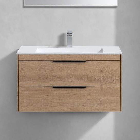 Тумба с раковиной Vincea Chiara 2D 80, 2 ящика, натуральный дуб, с белой раковиной