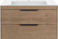 Тумба с раковиной Vincea Chiara 2D 80, 2 ящика, натуральный дуб, с белой раковиной