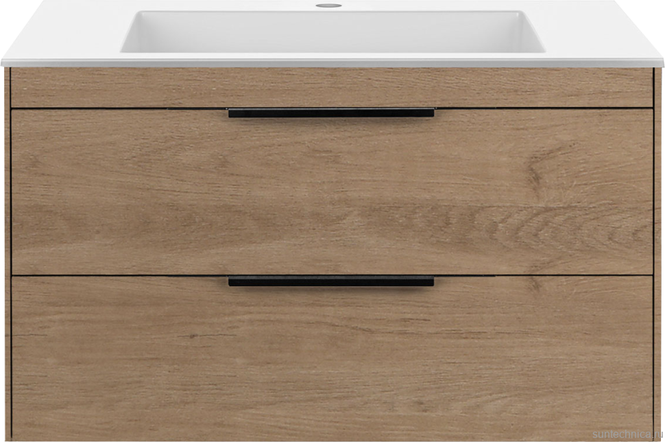 Тумба с раковиной Vincea Chiara 2D 80, 2 ящика, натуральный дуб, с белой раковиной