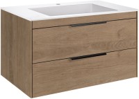 Тумба с раковиной Vincea Chiara 2D 80, 2 ящика, натуральный дуб, с белой раковиной