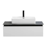 Тумба под раковину со столешницей Cezares Slider 100 подвесная, 1 ящик,  bianco opaco, столешница marmo nero opaco