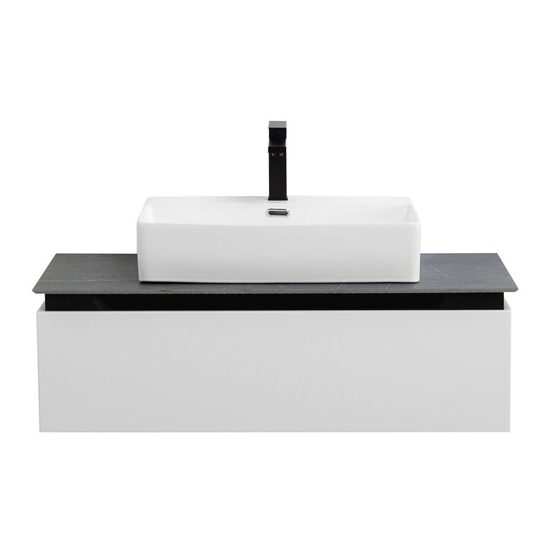 Тумба под раковину со столешницей Cezares Slider 100 подвесная, 1 ящик,  bianco opaco, столешница marmo nero opaco