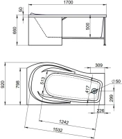 Акриловая ванна Alex Baitler Orta R 170x90 см, угловая, правая, встраиваемая, белая, асимметричная, с экраном