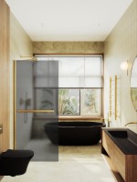Душевая перегородка Maybahglass MGD-736-3ш 89 см, профиль золото, стекло графит матовое
