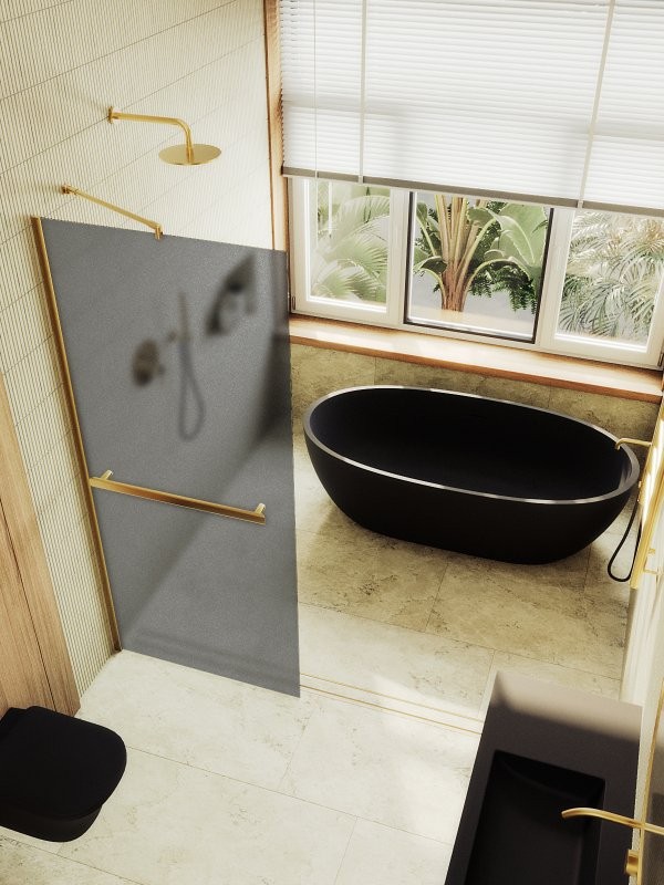 Душевая перегородка Maybahglass MGD-736-3ш 89 см, профиль золото, стекло графит матовое
