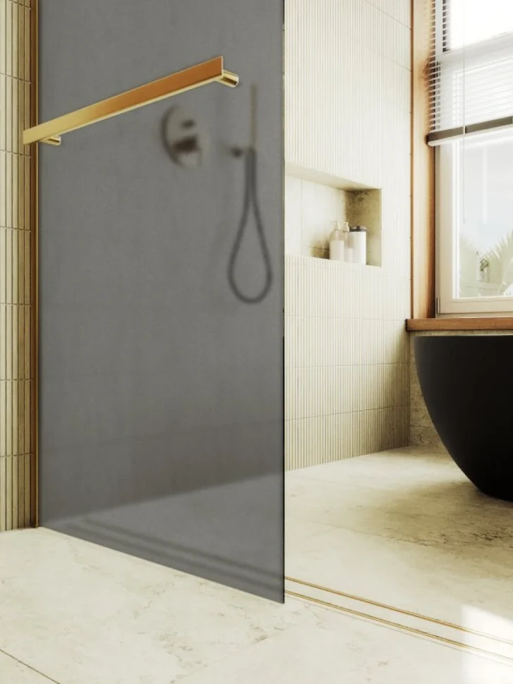 Душевая перегородка Maybahglass MGD-736-3ш 89 см, профиль золото, стекло графит матовое
