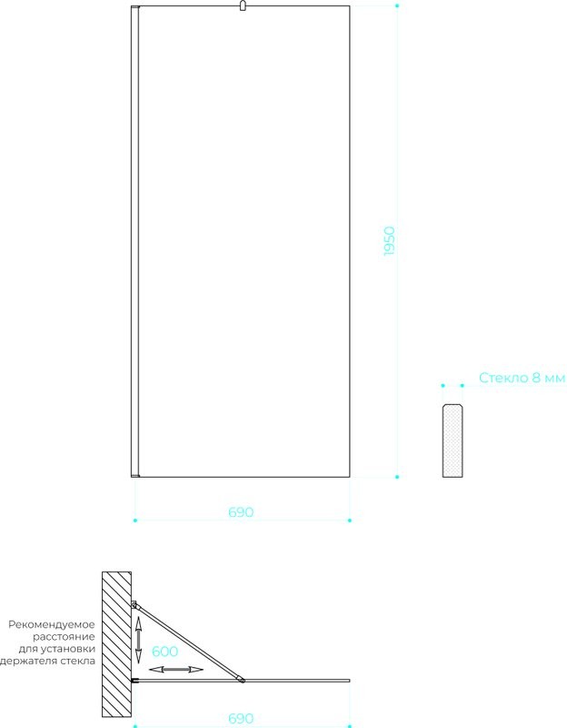Душевая перегородка Maybahglass MGD-704-3ш 69 см, профиль золото, стекло графит матовое